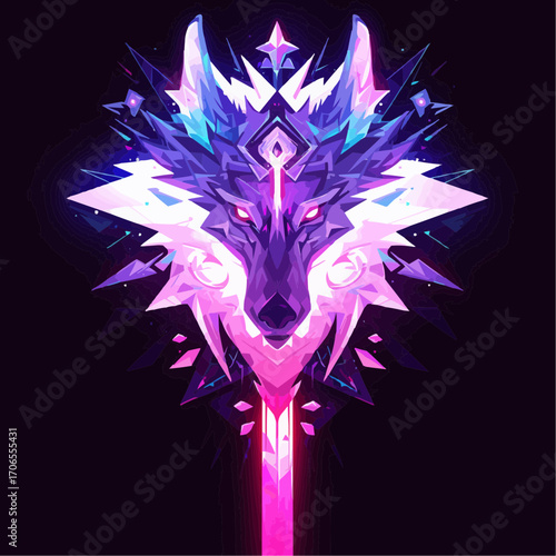 Stylized fantasy wolf illustrations in various colors and designs, glowing animal portraits with mystical elements
