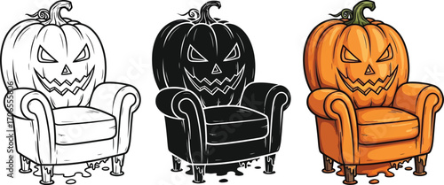Jack-o-lantern eerie Halloween armchair editable vector illustration icons