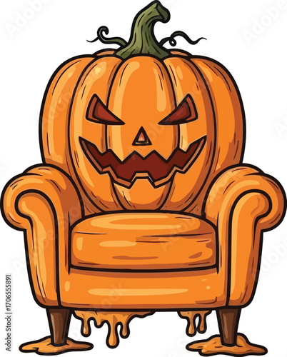 Jack-o-lantern eerie Halloween armchair editable vector illustration icon