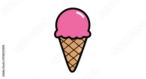 Delicious Pink Ice Cream Cone Illustration Sweet Summer Treat Graphic