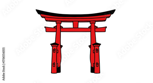 Vibrant Red Japanese Torii Gate Illustration Traditional Shinto Shrine Entrance Symbol