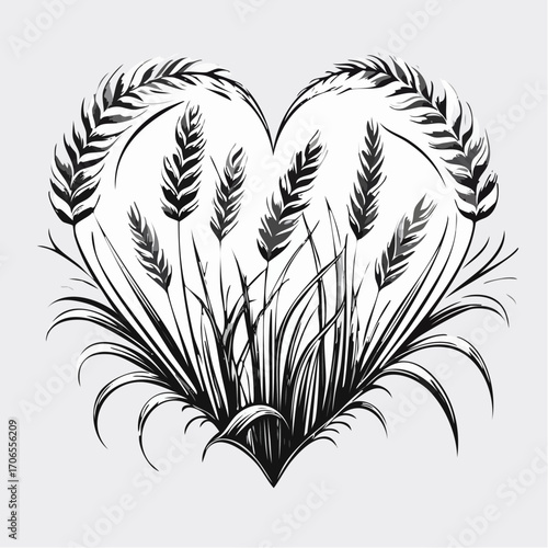 Love Grass black line art design white background clear vision