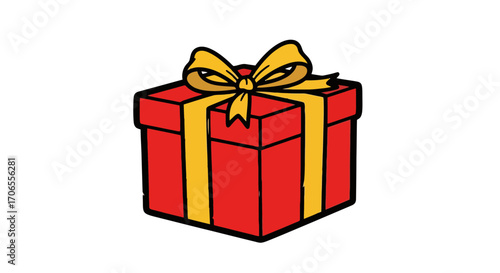Vector Illustration of a Bright Red Gift Box with a Yellow Ribbon and Bow Symbolizing Surprise Celebration and Holidays Isolated on White Background