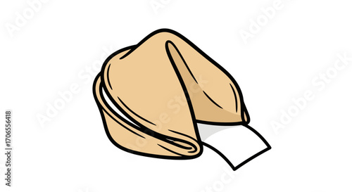 Golden Fortune Cookie with Blank Paper Envelope Isolated on White Background