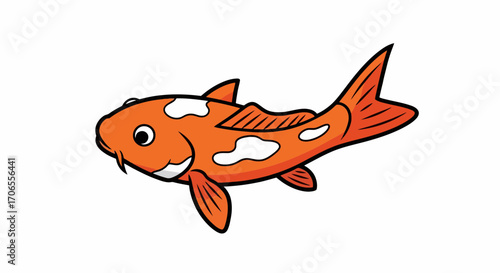 Cute Cartoon Orange Koi Fish Illustration on White Background