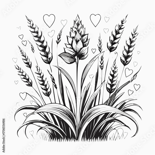 Love Grass black line art design white background clear vision