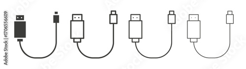 USB cable icon outline vector. Thin linear logo
