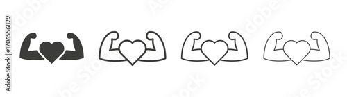 Strong heart icon outline vector. Thin linear logo