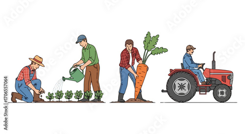 Farmers Cultivating and Harvesting Crops with Tractor Sustainable Agriculture Organic Farming Rural Lifestyles Food Production Growing Vegetables