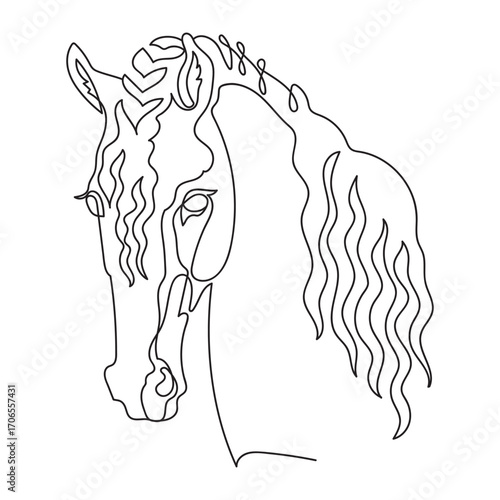 Grace horse head one line drawing isolated vector illustration