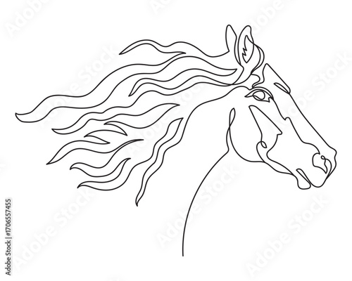 Portrait of running horse in one continuous line drawing vector