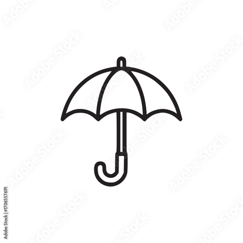 Vector art of a minimalist line drawing of an umbrella, the open umbrella symbolizes protection, shelter, or rain, suitable for weather, safety, or care concepts in a simple, clean design