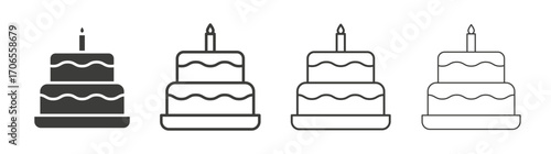 Cake icon outline vector. Thin linear logo
