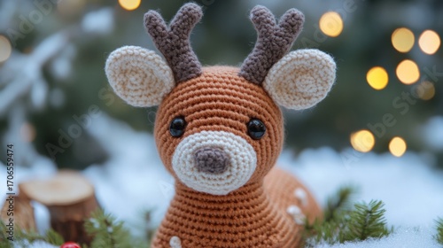 Wallpaper Mural beautiful reindeer, winter background, crocheted generative ai Torontodigital.ca