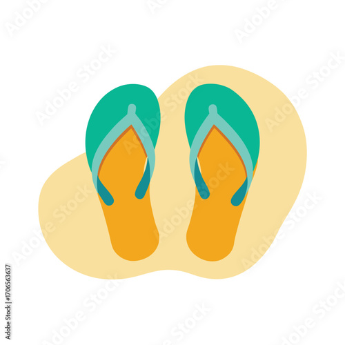 Pair of Flip Flops on Sand Flat Color Vector Design