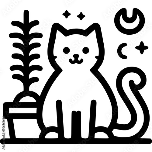 Cat Outline Vector Icon - 11