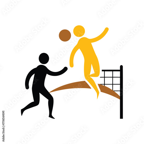 Beach Volleyball and Net Silhouette Vector Artwork