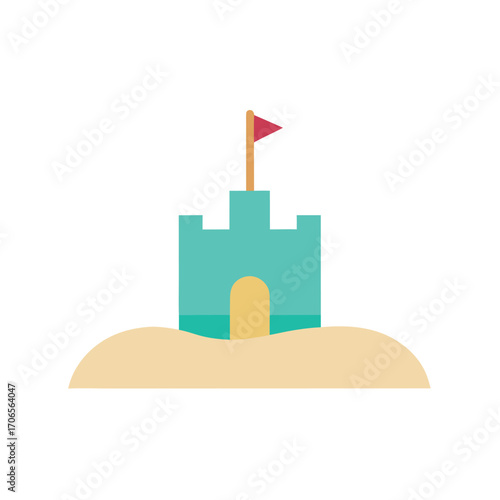 Beach Sandcastle with Tiny Flag Minimal Illustration