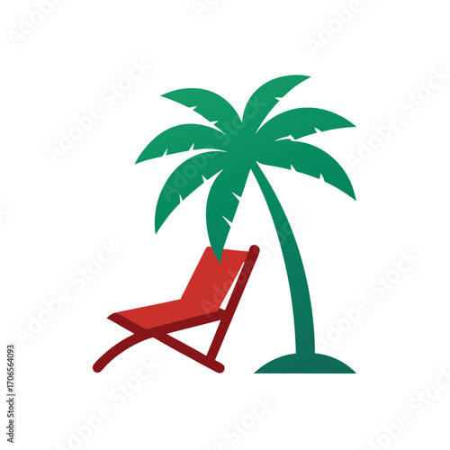Beach Chair Under Palm Tree Silhouette Illustration