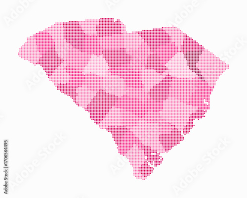 South Carolina dotted map. Digital style map of the state on white background. South Carolina shape with square dots. Colored dots style. Small size squares. Creative vector illustration.