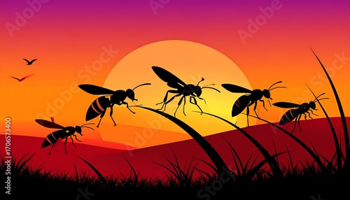 Wallpaper Mural Silhouette wasps at sunset Torontodigital.ca