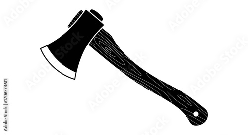 Black and white silhouette of a woodcutter's axe tool with a wooden handle design illustration