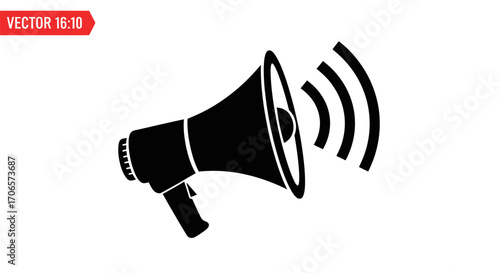 Bold megaphone icon amplifying sound waves on clean white backdrop design emblem