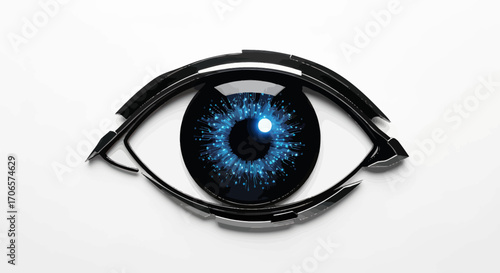 Futuristic eye design with radiant blue core reflecting advanced visual technology