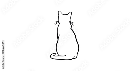 Minimalist monochrome feline silhouette viewed from the back in a simplified artistic representation