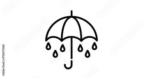 Minimalist umbrella symbol under rainfall depiction, graphic illustration for protection theme