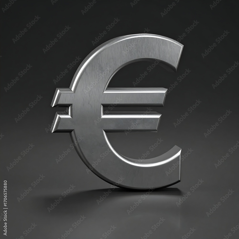 Obraz premium Metallic euro symbol, 3D render