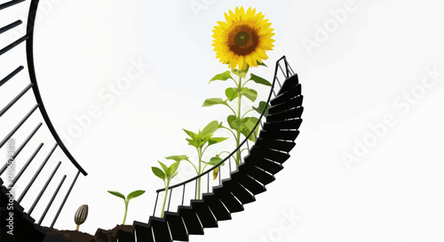 Sunflower's Ascent: A Metaphor for Growth and Achievement on Steps to Success