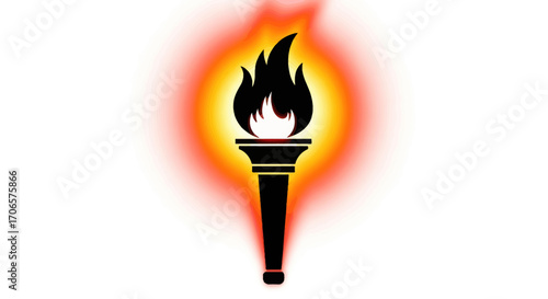 Symbolic beacon illuminating progress a fiery torch against the stark white background