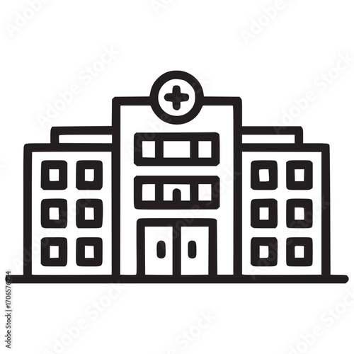 Illustration of a hospital building a healthcare facility providing patient treatment with specialized medical and nursing staff and equipment in vector format