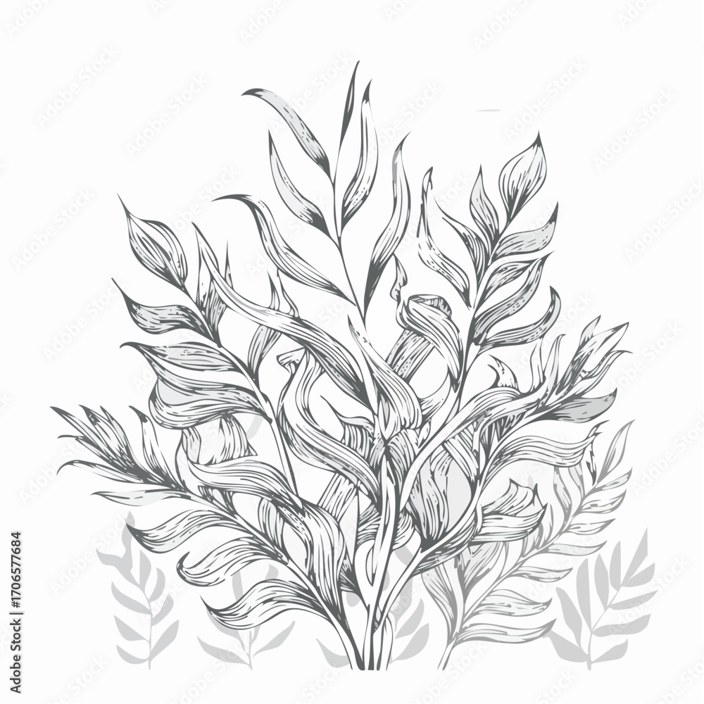 Fototapeta premium Kelp line art underwater plant drawing healthy nutrition green sketch