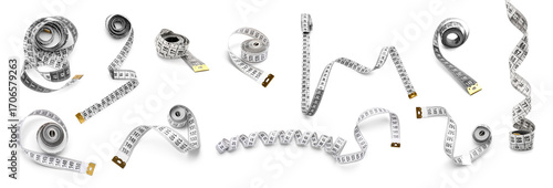 Set of measuring tape on wh...