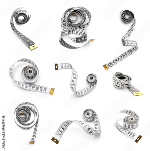 Set of measuring tape on wh...