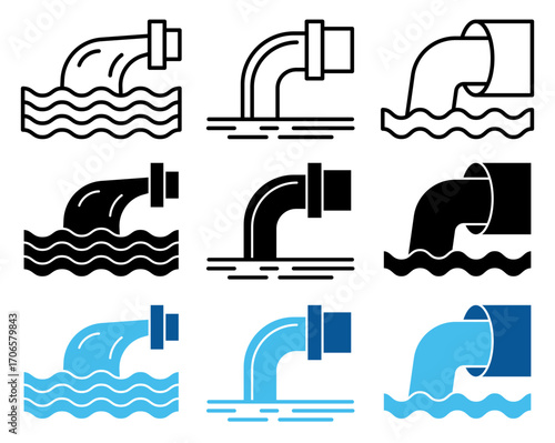 Waste water icon glyph and line style pack