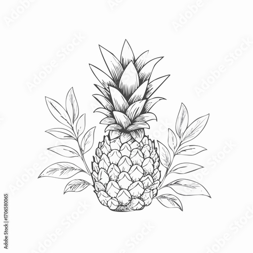 Pineapple Sage line art botanical herb illustration with vintage style