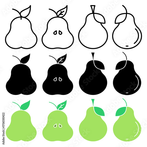 Pear icon glyph and line style pack