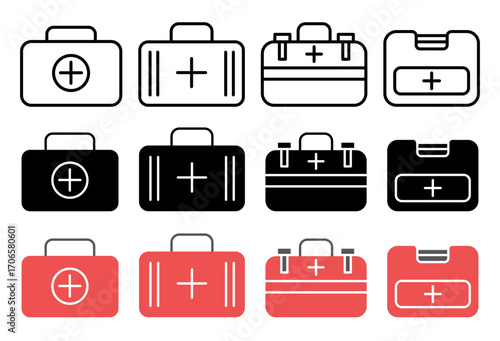 Medical aid kit icon glyph and line style pack