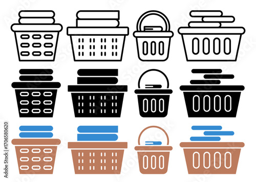 Laundry basket icon glyph and line style pack