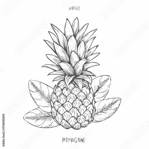 Pineapple Sage line art botanical herb illustration with vintage style