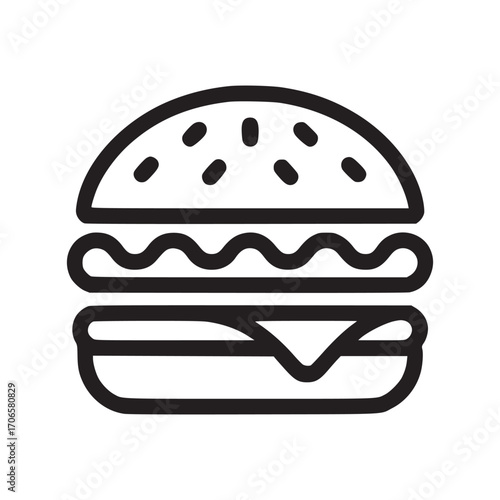 Vector art of burger illustration ideal for fast food menus, restaurant promotions, or culinary designs, this graphic captures the essence of a classic hamburger with its sesame seed bun and layers