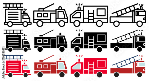 Fire truck icon glyph and line style pack