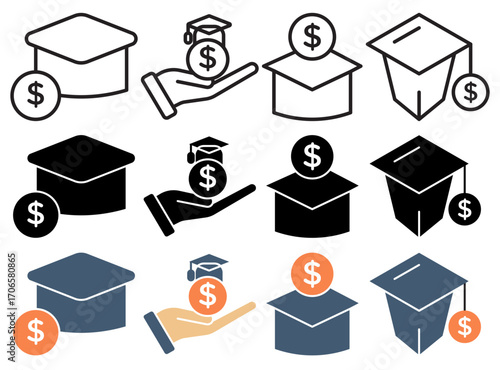 Education cost icon glyph and line style pack