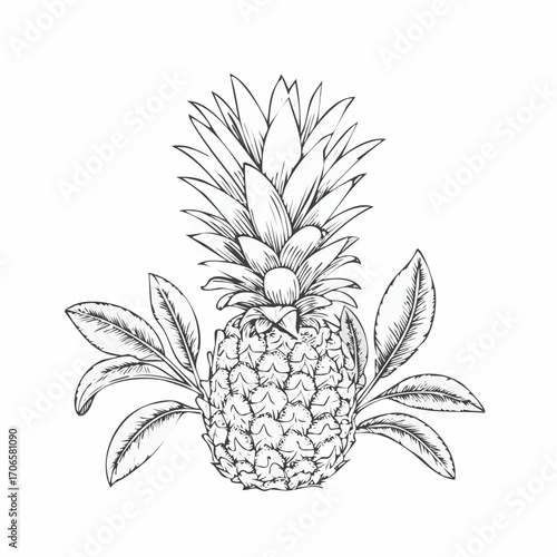 Pineapple Sage line art botanical herb illustration with vintage style