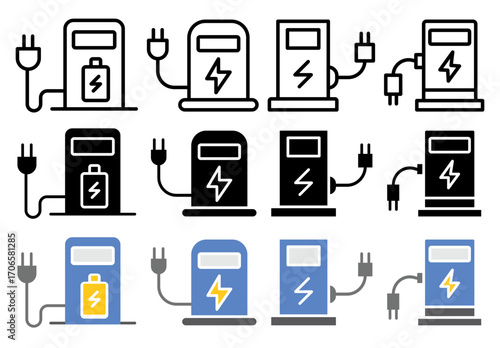 Charging station icon glyph and line style pack