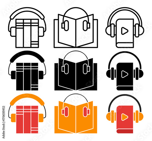 Audio book icon glyph and line style pack
