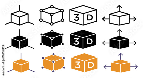 3D modeling icon glyph and line style pack